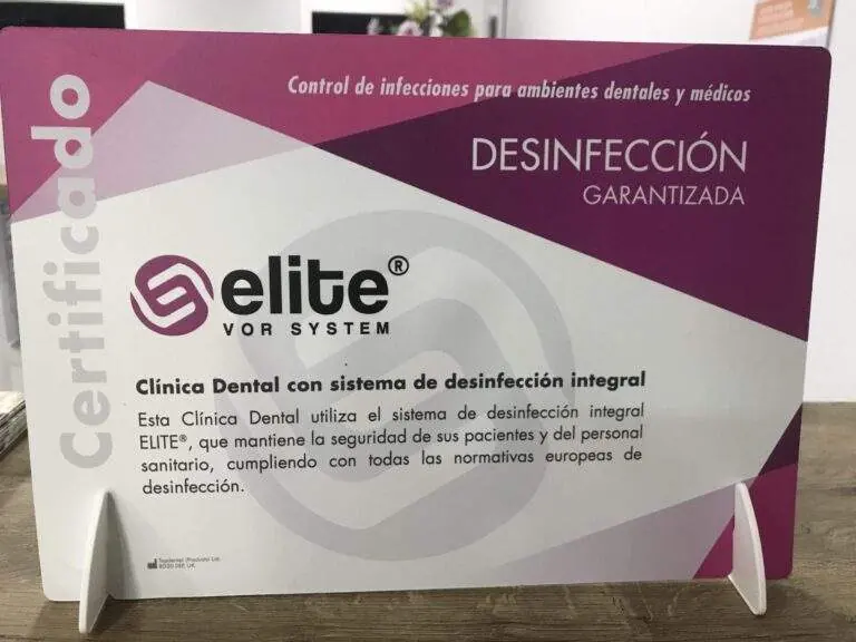 Certificado Elite VOR System de desinfección garantizada en la clínica